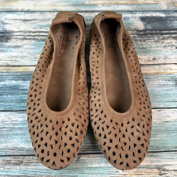 Arche Lily Ballerina Flats Womens 6 Brown Nubuck Calfskin Leather Slip On Shoes - Picture 4 of 10